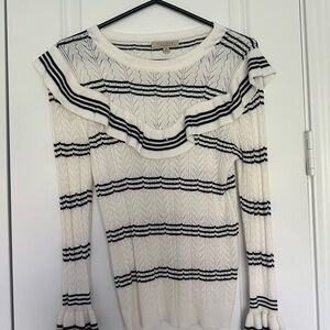 Polagram Women's White and Black Ruffle Sweater